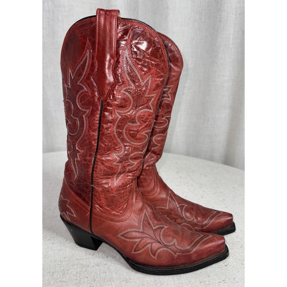 Corral Red Leather Snip Toe Cowgirl Western Boots Women's Sz 9 R1952 Hand Stitch